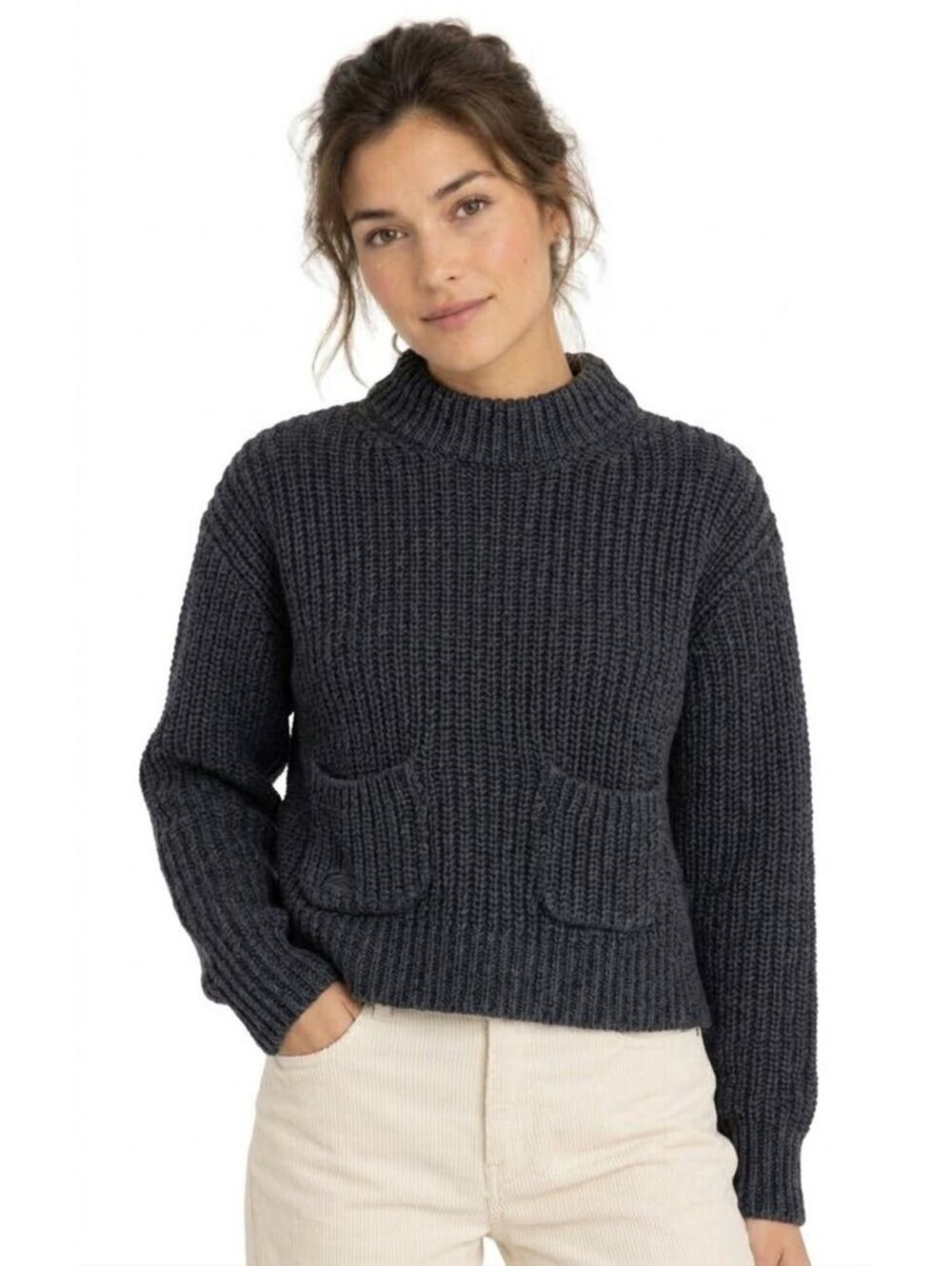 Lacoste Women's Ribbed Knit Sweater with Front Pockets, Size 34